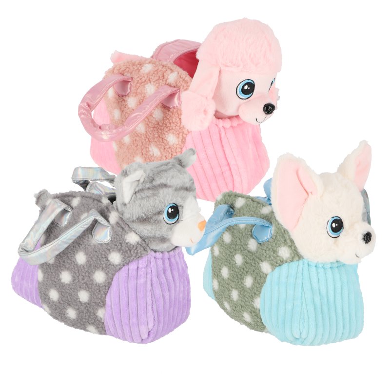 PLUCHIEZ PLUCHE HOND/POES IN TASJE 3 ASS - 581 0083 - 581-0083