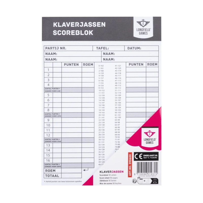 KLAVERJAS SCOREBLOK 50 VELLEN - 625 0600 - 625-0600