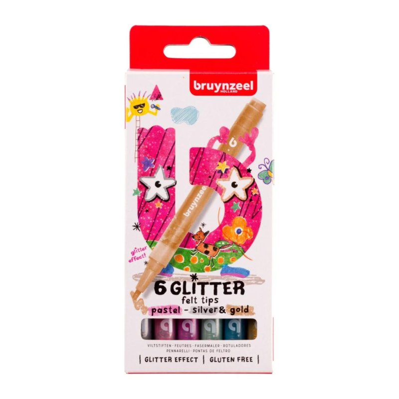 BRUYNZEEL GLITTER VILTSTIFTEN PASTEL 6 S - 650 6106 - 650-6106