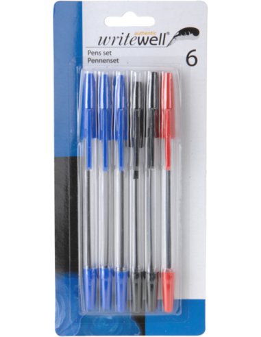 PENNENSET WRITEWELL 6ST BLAUW/ROOD/ZWART - 8711295691072 1 - *0010136210