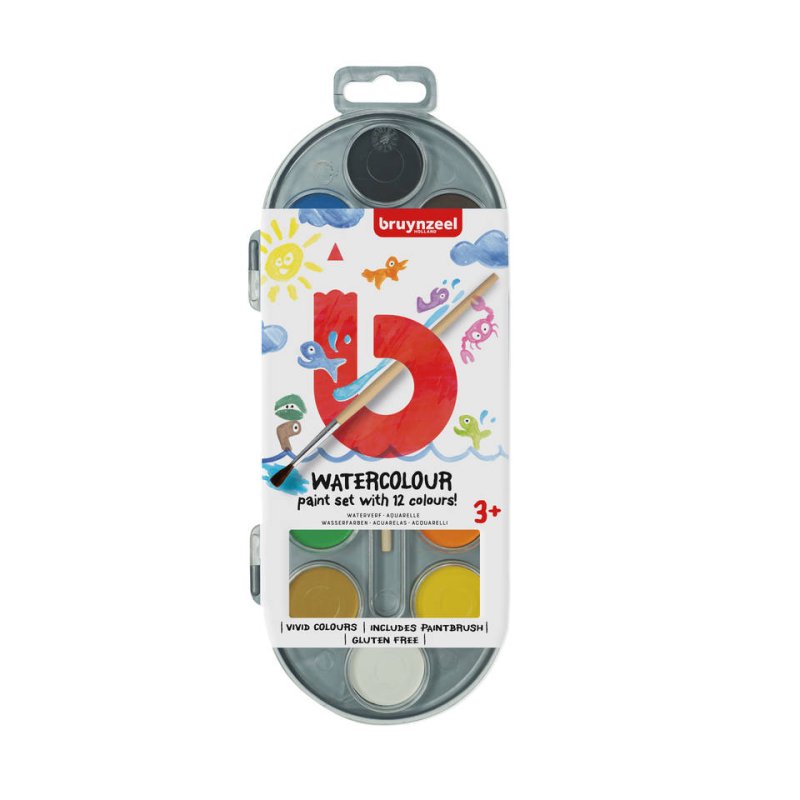 WATERVERF BRUYNZEEL 12 KLEUREN MET PENSE - 8712079420901 1 - 240-2012