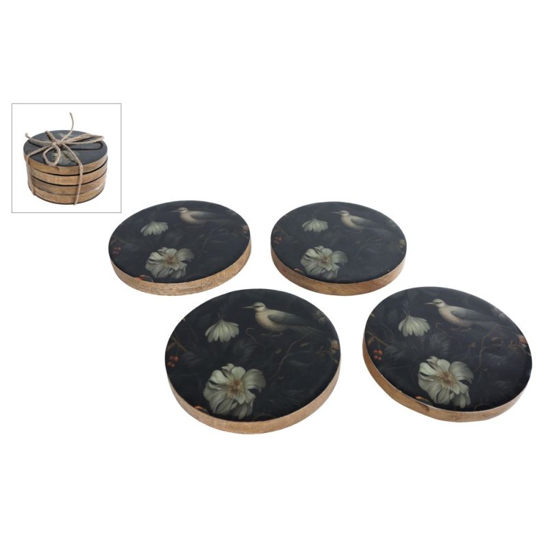 ONDERZETTER PIGEON SET 4 ZWART MANGO 10X - 8713219524886 - 161-0310
