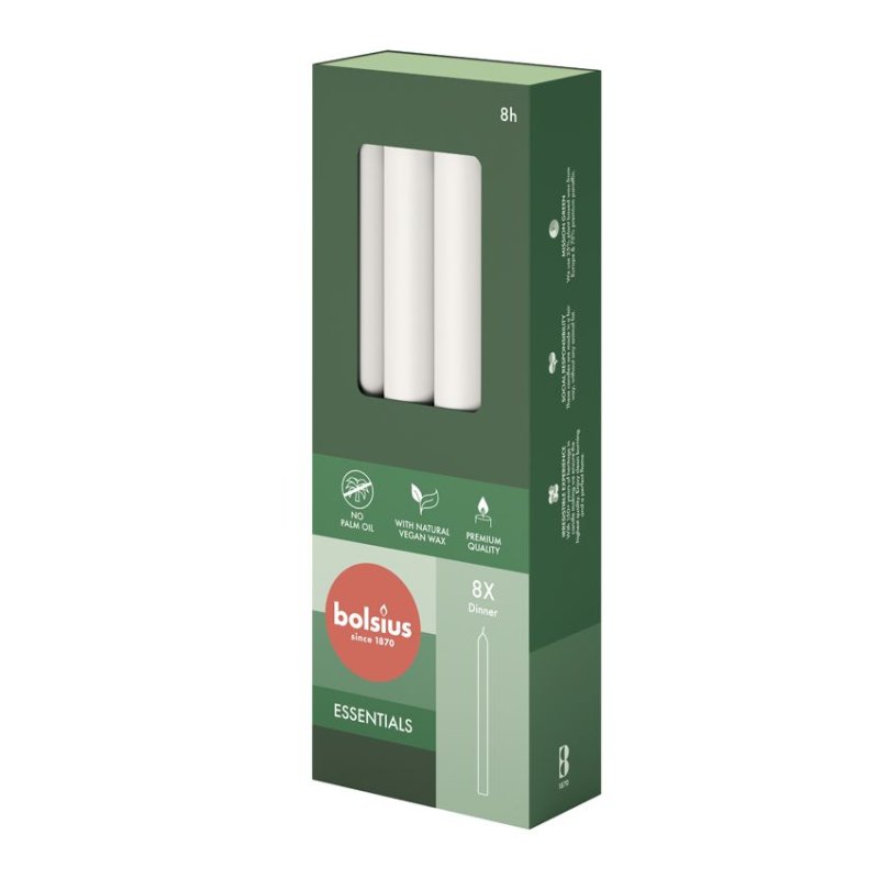 BOLSIUS DINERKAARS 230/20 8 STUKS - WIT - 8717847159854 - 8717847159854