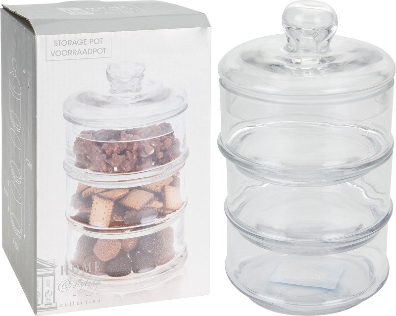 VOORRAADPOT GLAS 3-LAGEN 13 X 22 CM - 8719987121463 - DP2011390