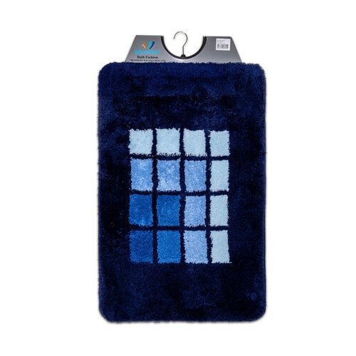 BADMAT 60X90 CM. ACRYL BLAUW BLOK 4672-2 - Badmat blauwe rand blauw geblokt 60x90cm - 60-16