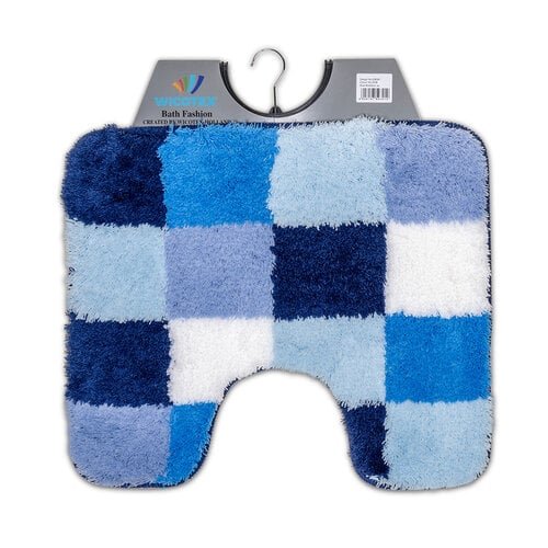 TOILETMAT 50X60 CM. ACRYL BLOKKEN WIT/BL - Toiletmat blauw wit geblokt 50x60cm - 61-33