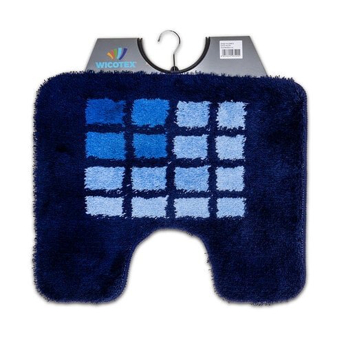 TOILETMAT 50X60 CM ACRYL BLAUW BLOK 467 - Toiletmat blauwe rand blauw geblokt 50x60cm - 61-16