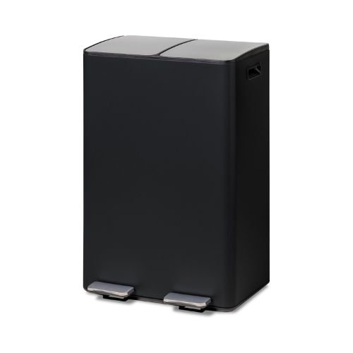 AFVALBAK TOM DUO 2X30 LITER MT ZWART RVS - Wicotex duo pedaalemmer 2x30 liter zwart - 30-8300355